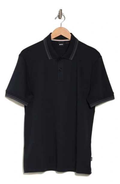 Hugo Boss Parlay Tipped Cotton Polo In Dark Blue