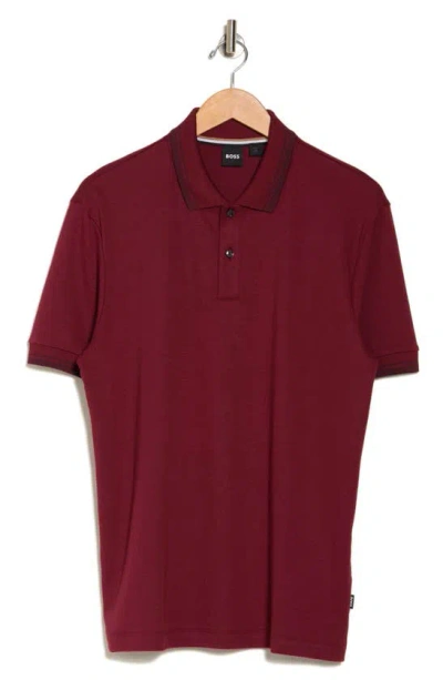 Hugo Boss Parlay Tipped Cotton Polo In Dark Red