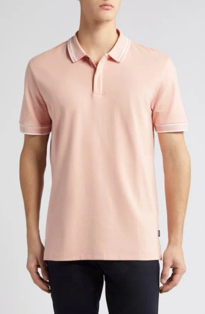 Hugo Boss Parlay Tipped Cotton Polo In Pink