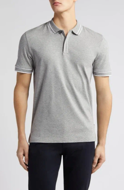 Hugo Boss Parlay Tipped Cotton Polo In Gray