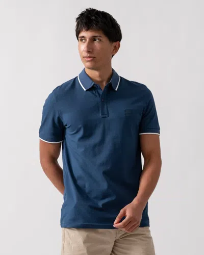 Hugo Boss Passertip Mens Short Sleeve Polo Shirt With Tipped Collar In Blue