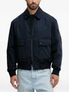 Hugo Boss Collared Jacket With Ribbed Cuffs And Hem In Blue