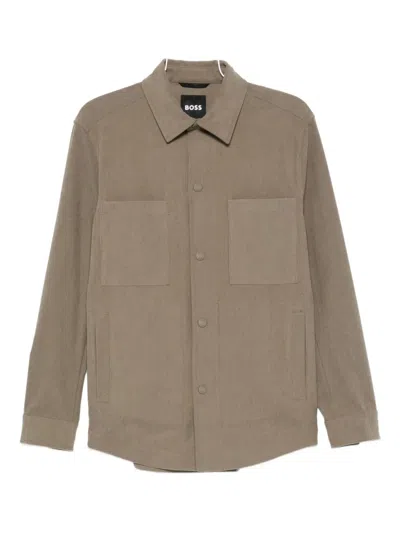 Hugo Boss Patch-pocket Jacket In Brown