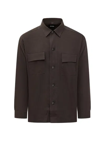 Hugo Boss Patch Pocket Shirt In Brown