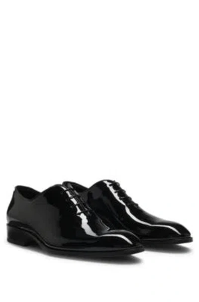 Hugo Boss Patent-leather Oxford Shoes With Collar Piping In Black