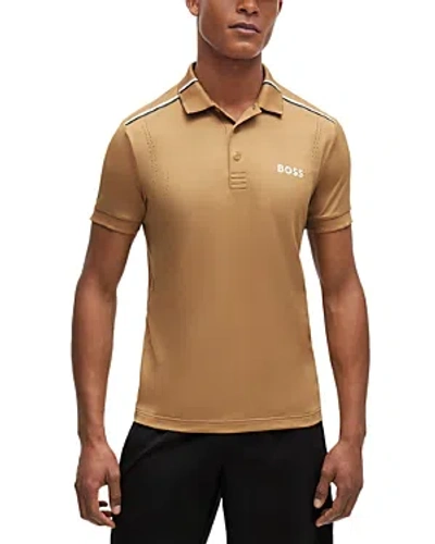 Hugo Boss Patteo Mb Signature Striped Slim Fit Polo Shirt In Brown