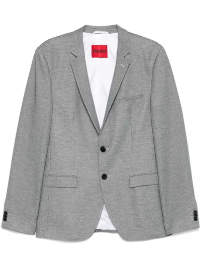 Hugo Boss Pattern-jacquard Blazer In Black