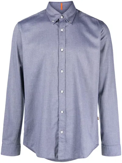 Hugo Boss Pattern-jacquard Cotton Shirt In Blue