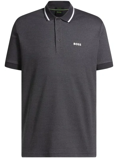 Hugo Boss Pattern-jacquard Polo Shirt In Grey