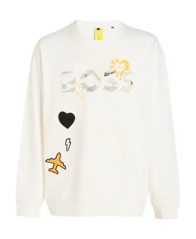 Hugo Boss Pattern Logo Round Neck Sweater In White