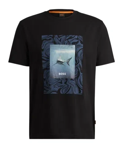 Hugo Boss Pattern Short-sleeved T-shirt In Black