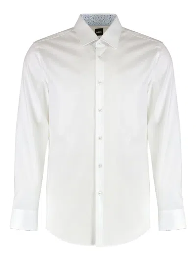 HUGO BOSS PATTERNED-COLLAR COTTON SHIRT