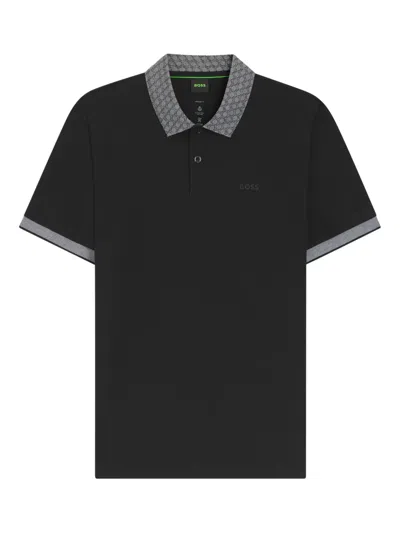 Hugo Boss Poloshirt Mit Gemustertem Kragen In Black