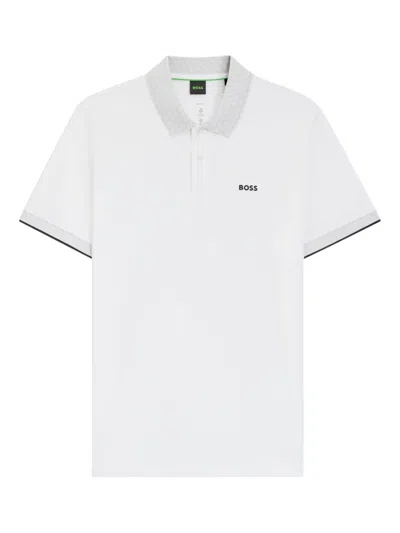 Hugo Boss Patterned-collar Polo Shirt In White