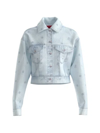 Hugo Boss Patterned Denim Jacket In Blue