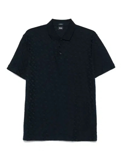 Hugo Boss Patterned-jacquard Polo Shirt In Blue