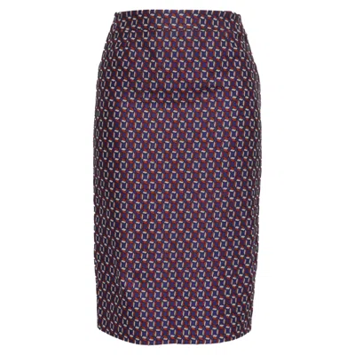 Hugo Boss Patterned Knee-length Pencil Skirt In Multicolor Polyester In Purple