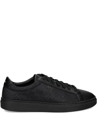 Hugo Boss Patterned Leather Sneakers In Black