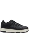 Hugo Boss Patterned Leather Sneakers In Black