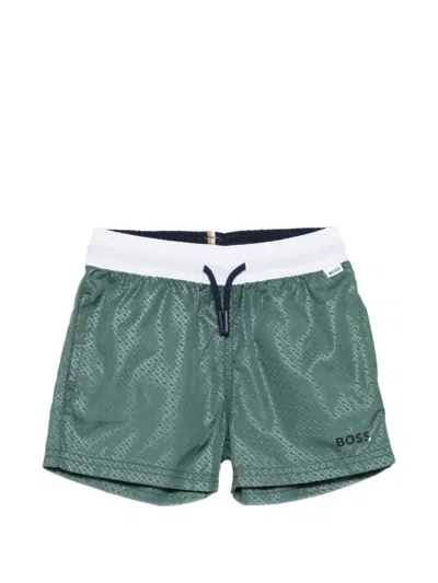 Hugo Boss Babies' Patterned Logo Swim Shorts In Green