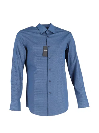 Pre-owned Hugo Boss Patterned Long-sleeve Shirt In Blue