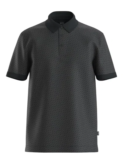 Hugo Boss Patterned Polo Shirt In Black