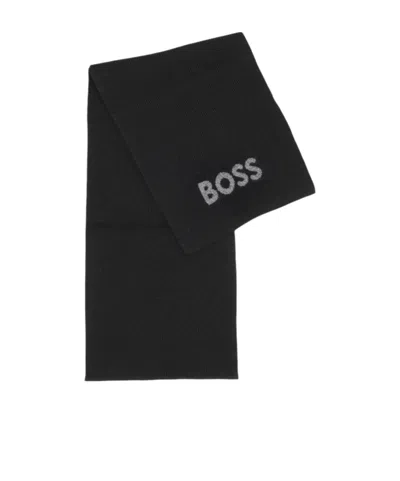 HUGO BOSS BOSS HUGO BOSS LOGO DETAILED RIBBED-KNIT SCARF