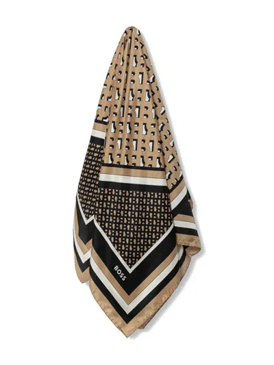 Hugo Boss Patterned Scarf In Neutral