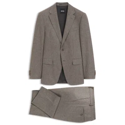 Hugo Boss Patterned Slim-fit Suit In Italian Virgin Wool In Gray