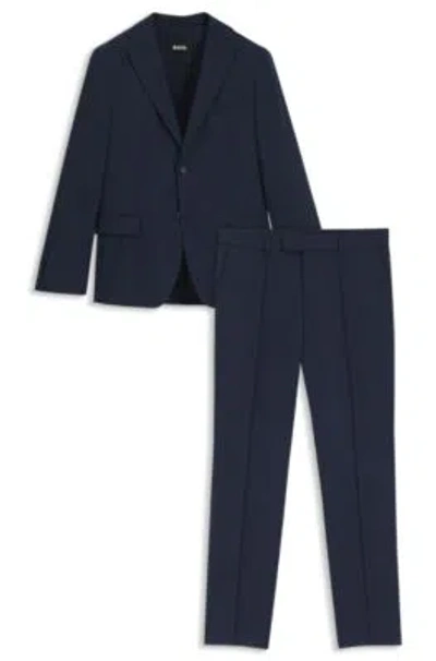 Hugo Boss Patterned Slim-fit Suit In Stretch Wool In Blue