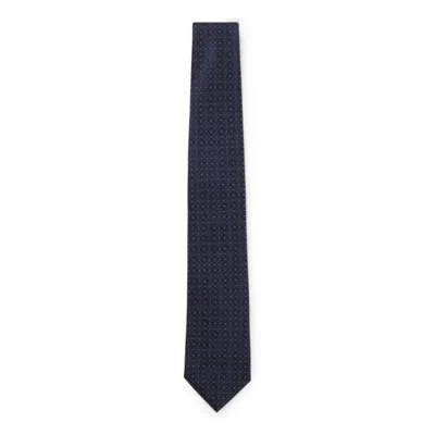 Hugo Boss Patterned Tie In Italian-made Silk In Blue