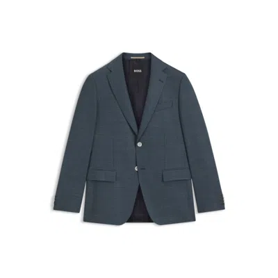 Hugo Boss Patterned Wool Suit Jacket With Crease Resistance In Blue
