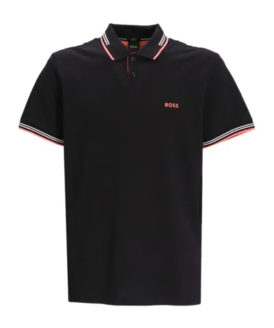 Hugo Boss Paul Logo-poloshirt Mit Streifen In Black