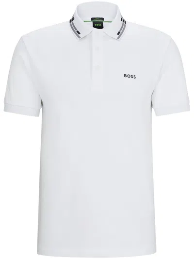 Hugo Boss Interlock-cotton Slim-fit Polo Shirt With Collar Graphics In White