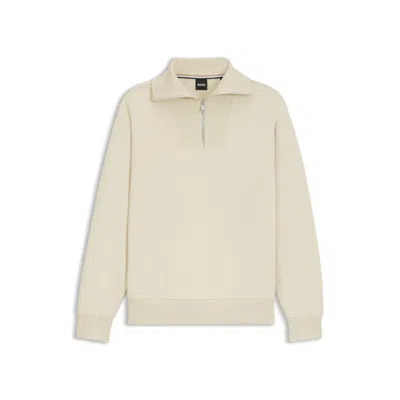 Hugo Boss Peached-cotton Sweatshirt With Ribbed Zip Neck In White