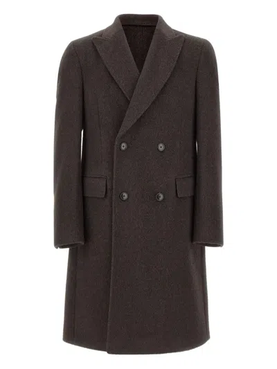 Hugo Boss Peak Lapels Double-breasted Coat In Brown
