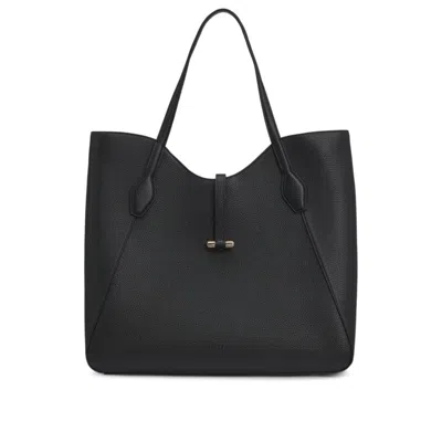 Hugo Boss Pebbled-leather Tote Bag With Golden Hardware In Black