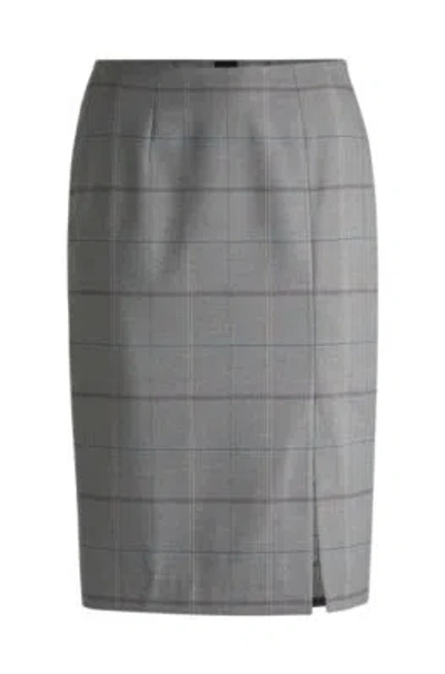 Hugo Boss Pencil Skirt In Checked Stretch Fabric In Grey