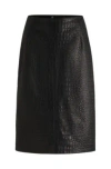 Hugo Boss Pencil Skirt In Crocodile-embossed Leather In Black
