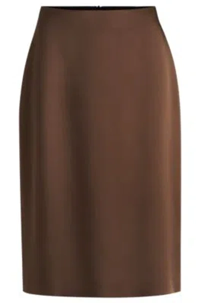 Hugo Boss Pencil Skirt In Lustrous Fabric In Brown