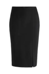 Hugo Boss Pencil Skirt In Stretch Fabric With Front Slit In Black