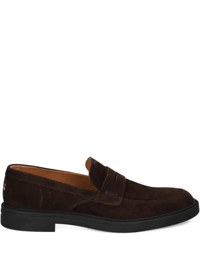 Hugo Boss Penny-strap Loafers In Brown