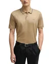 Hugo Boss Slim-fit Polo Shirt In Cotton With Striped Collar In Light Beige