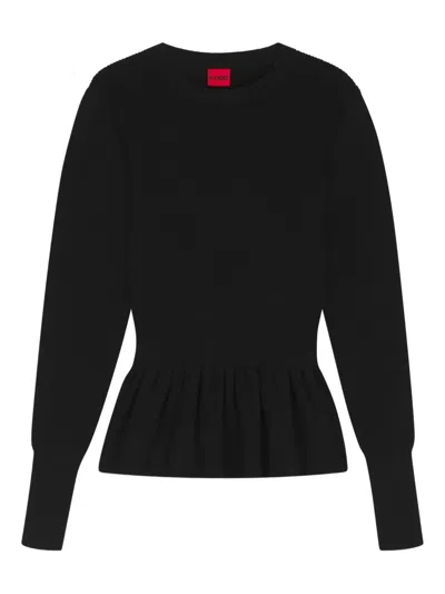 Hugo Boss Peplum-design Ribbed Sweater In Black
