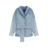 Hugo Boss Peplum-hem Jacket In Blue Rigid Denim With Belt In Blue