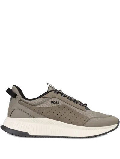 Hugo Boss Perforated Lace-up Sneakers In Neutral