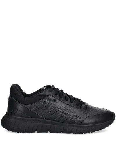 Hugo Boss Perforated Leather Sneakers In Black