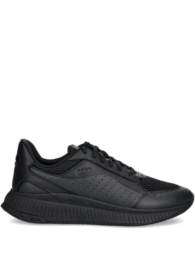 Hugo Boss Perforated Mesh-detail Sneakers In Black
