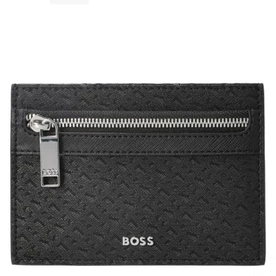 Hugo Boss Perforated Monogram Motif Daxter Card Holder In ["black"]
