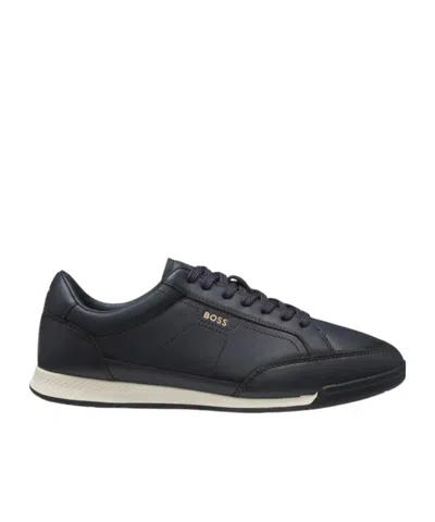 Hugo Boss Perforated Sneakers In Blue